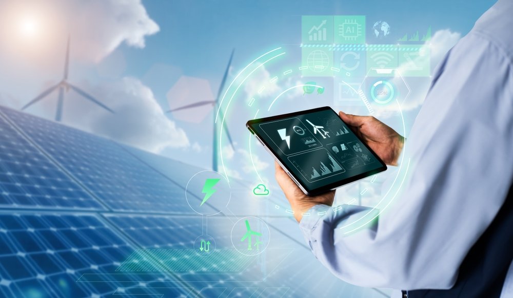 Home sustainable,energy,management,system,concept.engineer,using,digital,tablet,with,wind